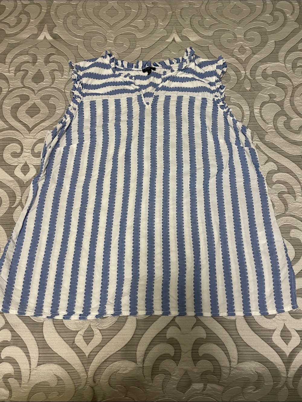 Talbots Blue and White Striped Ruffle Shoulder Top Size 1X